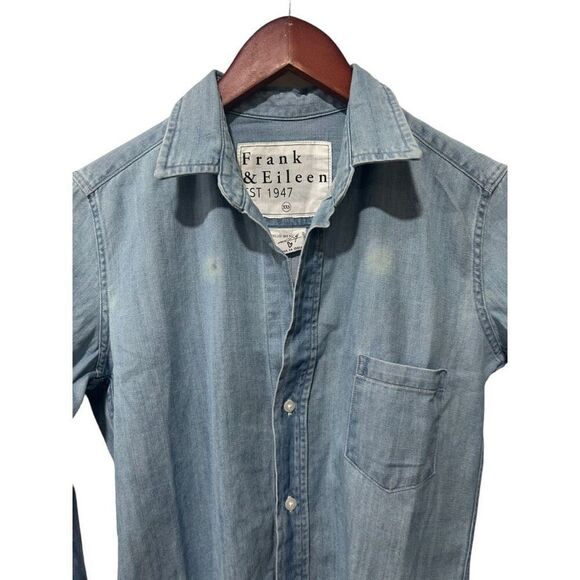 Frank & Eileen Barry Woven Cotton Button-Up Chambray Shirt Light Blue Sz XXS - Picture 4 of 16